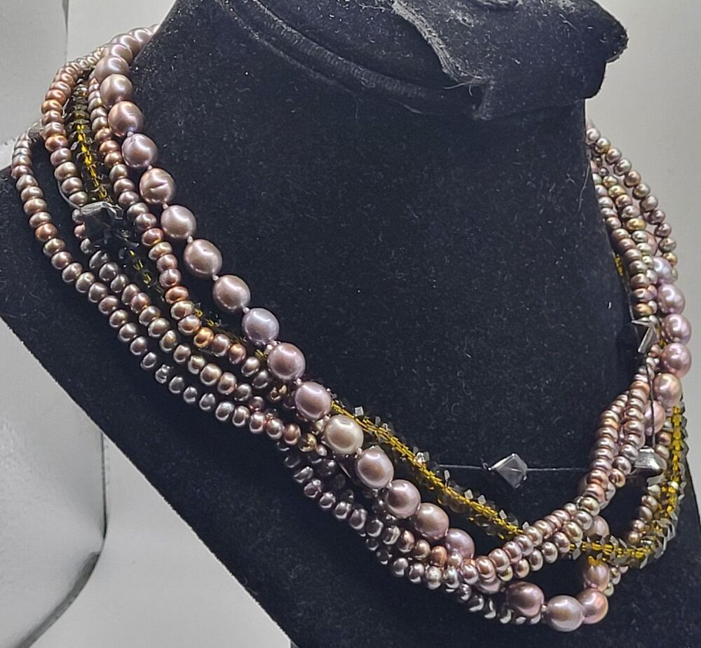 Vintage 14k Gold Filled MultiStrand Freshwater Pearl Necklace Lilac Purp Torsade